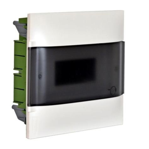 Legrand - Practibox S flush-mounting DIN cabinet for dry wall - smoked door - Earth terminal blocks - 1/2/3/4 row(s) of 12 modules